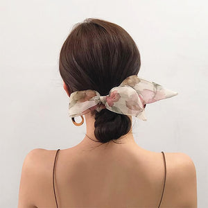 Flower Painting Organza Bow Scrunchies