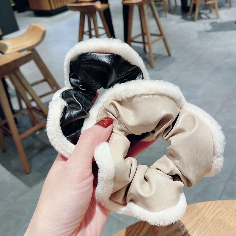 Vegan Leather with fur trim Scrunchies