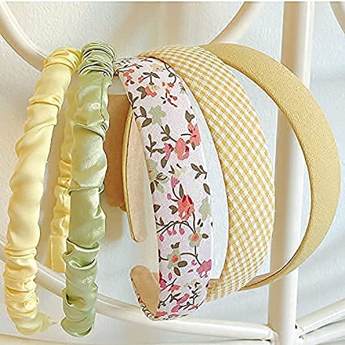 5pcs Headband Set (3pcs Vintage Floral + 2pcs Satin) Yellow