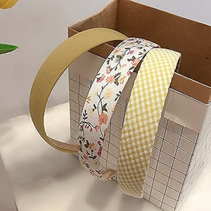 5pcs Headband Set (3pcs Vintage Floral + 2pcs Satin) Yellow