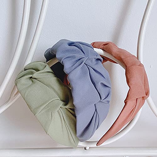 3PCS Plain Cotton Pleated Wide Headbands