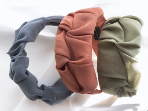 3PCS Plain Cotton Pleated Wide Headbands