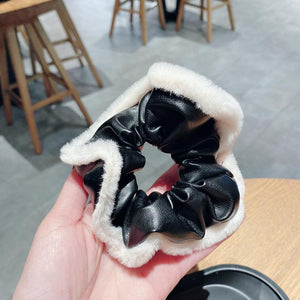 Vegan Leather with fur trim Scrunchies