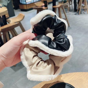 Vegan Leather with fur trim Scrunchies