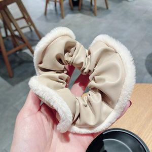 Vegan Leather with fur trim Scrunchies